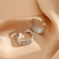 Silver punk style mesh textured hoop earrings on champagne silk background - Woven Texture Hoop Earrings / Silver