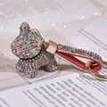 Sparkling French Bulldog keychain with colorful crystals and a premium red leather strap - Rainbow