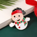 Miniature snowman enamel brooch pin with red scarf and green festive holiday details - Style 20