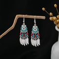Ethnic bohemian drop earrings with dreamcatcher design and silver feathers - Dreamcatcher Feather Tassel Multicolor Style (E1262/Multicolor)