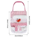 Pink Christmas snowman gift bag with sequins and handle in soft plush fabric - Pink Hooded Apple Bag Snowman
