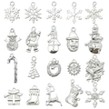 Assortment of 20 silver Christmas charms including snowflakes, reindeer and santas - Bright Silver Mix 20pcs