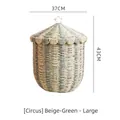 Large circus-themed rattan storage basket in beige and green, size 37x43cm - Beige Green Large