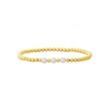 Detalle de cuentas bañadas en oro de 18K y tres perlas de agua dulce en pulsera elástica - Pulsera de Cuentas Doradas de 4mm con 3 Perlas Redondas