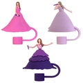 3D cartoon princess silicone straw covers for 10mm straws in pink and purple colors - Pink And Purple Figure Combination