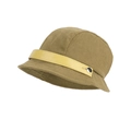 Vintage mustard green corduroy bucket hat with yellow patent leather trim and metal button - Khaki
