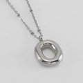 Silver 18K stainless steel necklace featuring a large hollow bubble oval pendant - Letter O / Steel