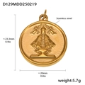 Macro view of 18k gold plated stainless steel religious pendant with measurements - D129-Gold Round Portrait