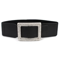 Cinturón elástico ancho negro con hebilla metálica de strass para abrigo retro - Estilo Hebilla Cuadrada de Strass (EL250-3) / Negro