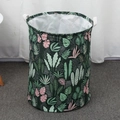 Foldable laundry basket with dark green tropical leaf print and sturdy canvas handles - Nordic Leaves / 35*41cm (45L)