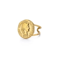 Anello con moneta in acciaio inossidabile placcato oro 18K con doppia fascia - Anello con Moneta d'Oro Aperto a Doppio Giro (6512)