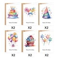 Set mit 12 Aquarell-Geburtstagskarten mit Umschlägen mit Torten- und Ballonmotiven - Karte Und Umschlag