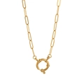 Elegant 18K gold plated stainless steel rectangle link chain with round spring clasp - Paperclip Sailor Clasp Chain 40+5cm