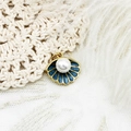 Blue enamel seashell pendant with pearl and 18K gold plating for jewelry making - Pearl Scallop