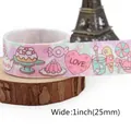 Pink and purple 25mm cartoon dessert printed grosgrain ribbon for DIY hair bows - Pink Purple Cartoon Dessert Pattern (20)