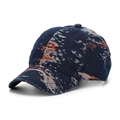 Detailed close-up of dark blue jacquard baseball cap with retro abstract pattern print - One Size (56-60cm Adjustable) / Navy with Orange & Gray Jacquard (A)