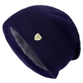 Detalle de gorro de punto azul marino con forro polar gris y parche con logotipo cosido - L(58-60cm) / Azul marino