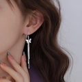 Silver hollow butterfly drop earrings with long tassel chains and classic ear hook - Engraved Butterfly Tassel Ear Threader