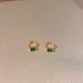Minimalist gold hoop earrings featuring elegant rectangular emerald green zircon stones - E5272 Gold Green Zircon Hoop