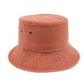 Detail view of washed cotton bucket hat showing metal eyelets and reinforced stitching - Orange