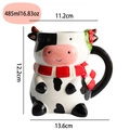 3D cow shaped ceramic coffee mug with dimensions 485ml capacity and red scarf detail - Christmas Cow Style