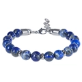 Dettaglio del bracciale in pietra naturale blu 8mm con chiusura d'argento e catena estesa - 8mm / Bracciale di Lapislazzuli