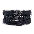 Set de pulseras de cuero negro multicapa vintage con árbol de la vida y escudo - Estilo A / Negro