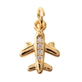Minimalist gold airplane charm with sparkling clear crystals and an open jump ring - 08 Airplane Zirconia