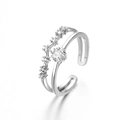 Silver double-layer open ring featuring a star zircon and wavy pavé diamond-set band - Star Double Layer
