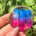 Gold circular hair clip featuring blue and pink gradient natural crystal stone pillars - Gold Circle Blue Purple Crystal Column