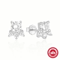 Elegant 925 sterling silver stud earrings featuring round brilliant cut zirconia stones - 925 Sterling Silver/Zirconia / Cluster Crown/Silver