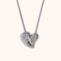 Silver heart pendant necklace with four-leaf flower crystals and sleek snake chain - Silver Rhinestone Heart Pendant Necklace