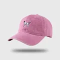 Vintage washed cotton baseball cap with puppy embroidery in pink purple finish - M (56-58cm) / Pink