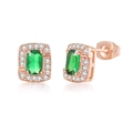 Rose gold earrings with rectangular green zircon stone and white crystal border - Rose Gold + Green Stone Earrings