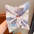 Floral rabbit pattern drawstring pouch made of soft cotton linen fabric in lavender - Purple Flower Rabbit Scarf