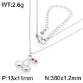 Silver stainless steel necklace with cherry pendant and rhinestones in pastoral style - Silver Polished Metal Cherry Pendant (KN295052-GC)
