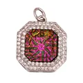 Silver octagonal jewelry pendant featuring a colorful starburst center and double halo - Emerald Green M847419-2