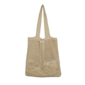 Minimalist beige hollow crochet tote bag with wavy knit pattern and dual top handles - Light Yellow