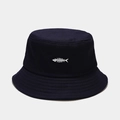 Close-up of navy cotton fisherman hat featuring white fishbone embroidery and stitching - M (56-58cm) / Navy Blue