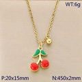 Collana con ciondolo a ciliegia dorata con smalto rosso e catena da 450 mm - Ciliegia Liscia Rosso Verde (KN292061-Z)