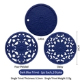 Set of 3 dark blue floral silicone heat resistant mats with 20cm diameter and 5.2mm thickness - 18cm Single (Lotus) / Blue