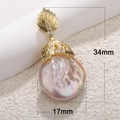 Baroque pearl pendant with gold leaf design and zircon inlay, size 34mm x 17mm - A0133 Flat Baroque Pink Purple Pearl Pendant / 34mmx17mm