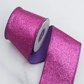 Sparkling purple glitter ribbon roll with sewn edges for festive gift DIY decoration - 6.3cm / Purple