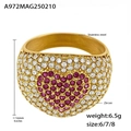 Bague cœur en acier doré 18k avec zircon rose et cristaux pavés étincelants - US 6 / Or Rose Zircon (A972)
