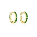 Elegant 925 sterling silver hoop earrings with gold finish and green emerald-cut stones - 925 Silver / Gold (Green Stone)