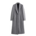 Elegante cappotto lungo in lana grigio con revers monopetto da donna classico - XS / Grigio