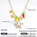 18K gold plated stainless steel necklace with colorful tarot sun flower charms XL31291 - XL31291 (Colorful Charms/Heart/Sun/Chili)