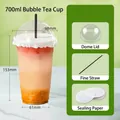 700ml clear thick disposable plastic cup with dome lid and straw for cold coffee - 700ml With Dome Lid Straw and Leak-proof Paper