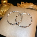 French vintage silver twisted hoop earrings with a metallic mirror finish for women - E5299 Silver Spiral Hoops