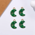 Green crescent moon stainless steel pendants with gold accents and colorful rhinestones - Dark Green Moon